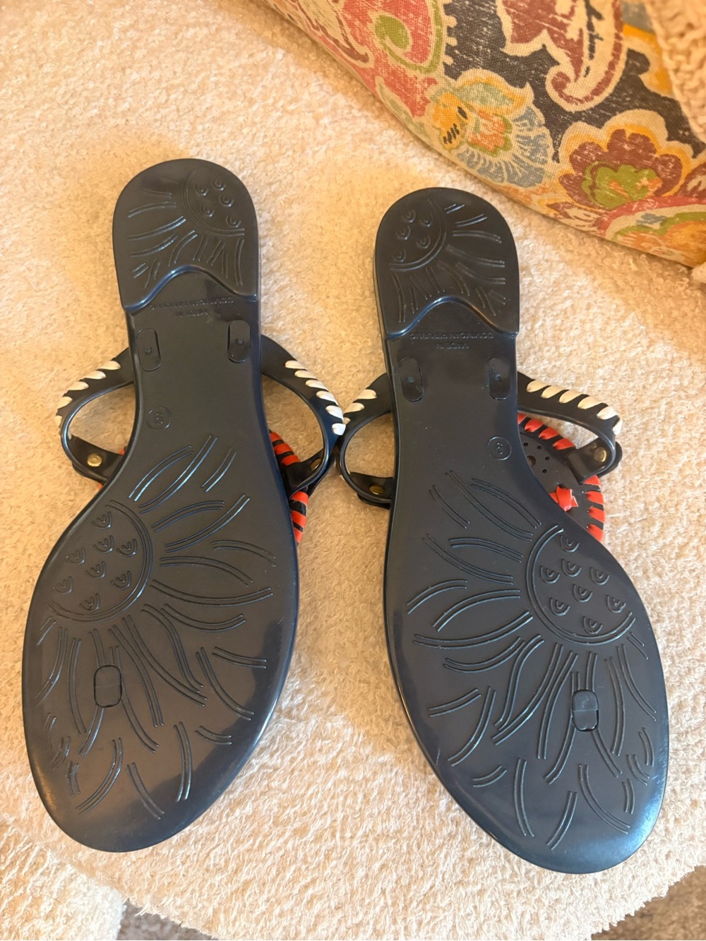 Jack Rogers Navy Sandal with Red and White Embellished Medallions - Picture 5 of 5